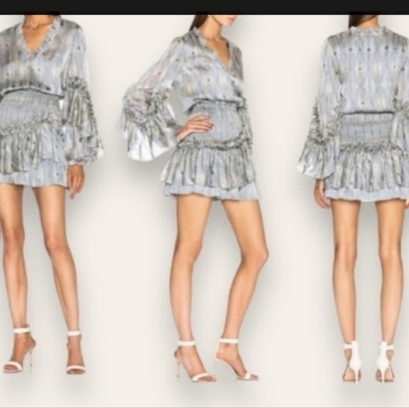 Alexis Leannie Ruffle Long-Sleeve Mini Dress Charmeuse Diamond | XS - Picture 2 of 7